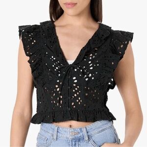 The Drop Margo Tie-Front Ruffle Sleeveless Blouse Women’s 2X Black/Neutral